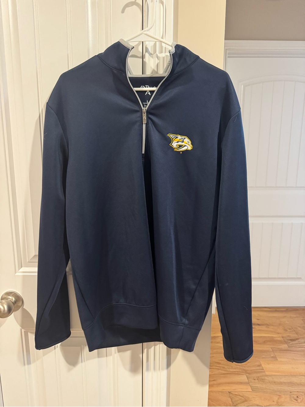 Antigua Navy Zip-Up Pullover with Yellow Logo Accent